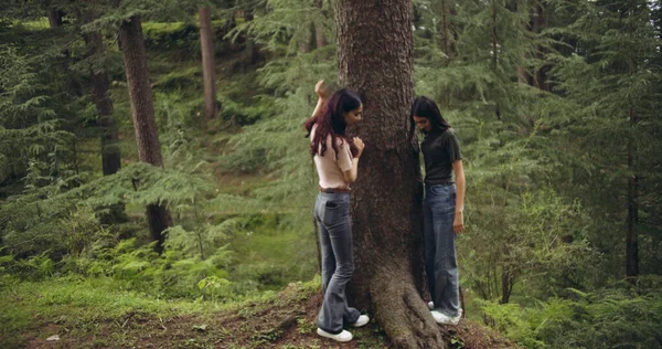 Junges Verliebtes Paar Spaziert Wald — Stockfoto