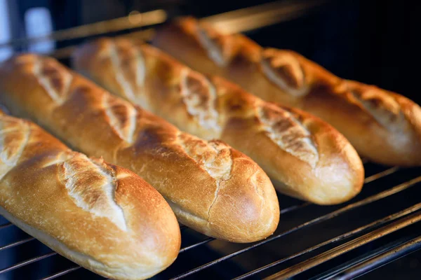 Close Crispy Browned Bread Rolls Baked Oven — Stock Fotó