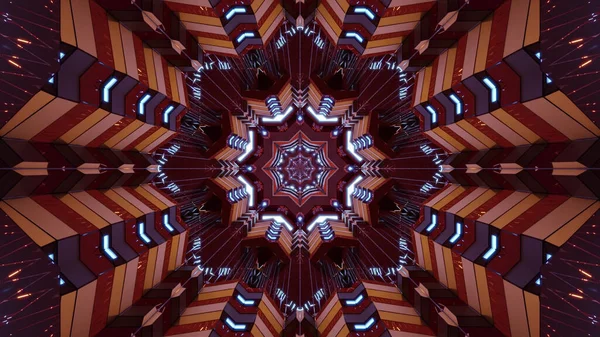 Illustration Flower Shaped Kaleidoscopic Mandala Pattern Shades Orange Red —  Fotos de Stock