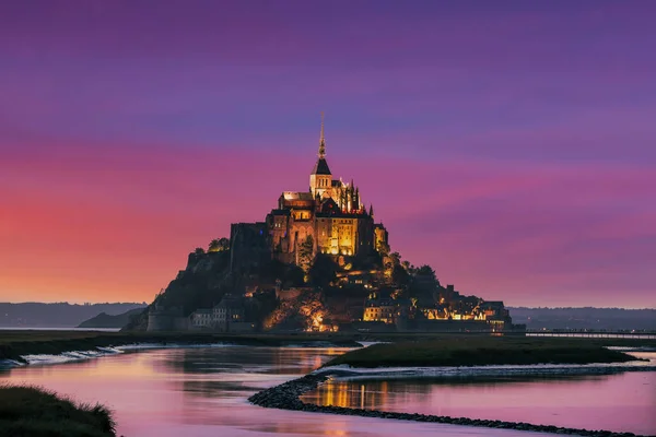 Mont Saint Michel Abbey Sunset Normandía Francia —  Fotos de Stock
