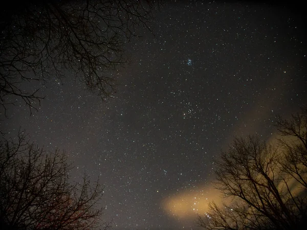 Nachtelijke Hemel Met Sterren Maan — Stockfoto