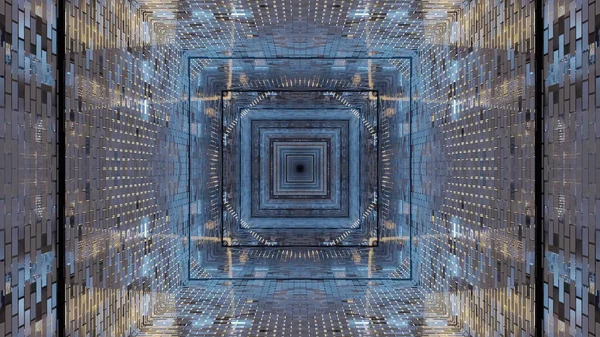 Ілюстрація Просвітленого Квадратного Науково Фантастичного Тунелю Відтінках Синього — стокове фото