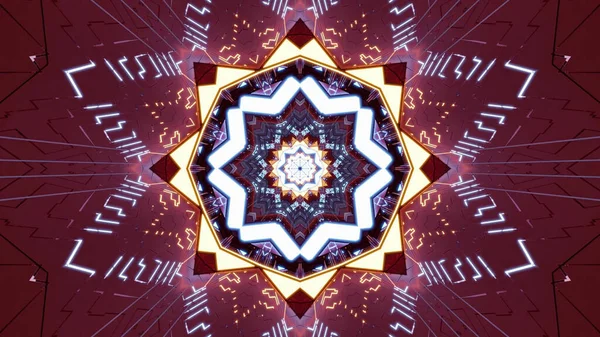 Μια Τρισδιάστατη Απεικόνιση Ενός Οκταγωνικού Αστεριού Σχήμα Κόκκινου Καλειδοσκοπικού Μοτίβου — Φωτογραφία Αρχείου