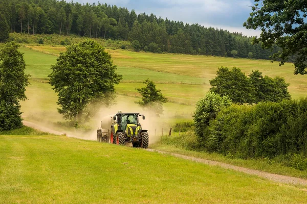 Tractor Plowing Fields Forest — стоковое фото