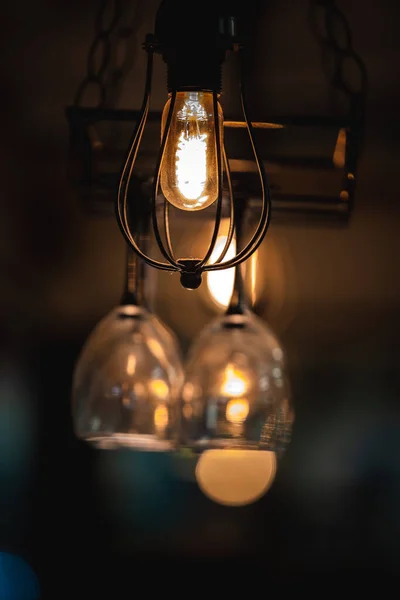 Старинные Лампы Лампы Лампочки Темном Фоне — стоковое фото