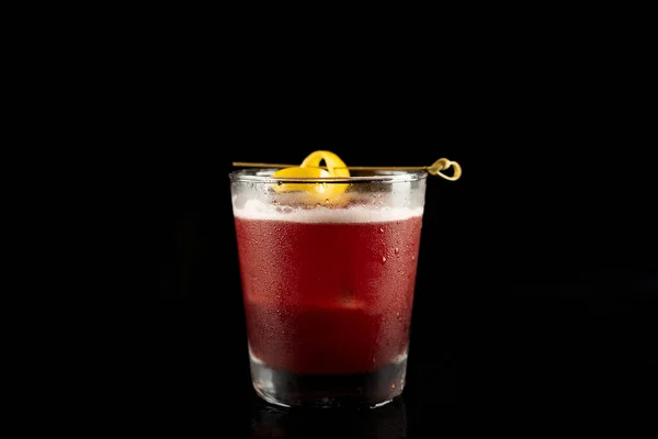 Cocktail Ice Red Wine Black Background — стоковое фото