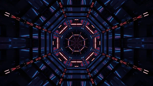 Illustration Flower Shaped Kaleidoscopic Pattern Outlined Blue Black Background — Fotografia de Stock