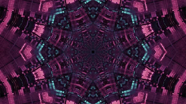 Illustration Flower Shaped Kaleidoscopic Pattern Enlightened Pink Outlines — Φωτογραφία Αρχείου