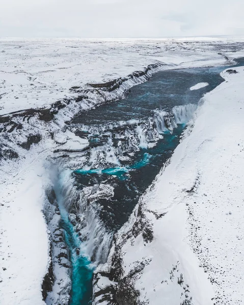 Antenna Kilátás Fagyott Folyóra Icelandben — Stock Fotó