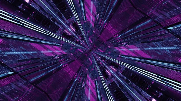Ілюстрація Просвітленого Кутового Науково Фантастичного Тунелю Відтінках Фіолетового — стокове фото