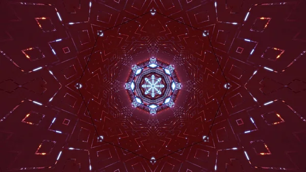 Illustration Flake Shaped Enlightened Kaleidoscopic Pattern Red Background — Stock fotografie