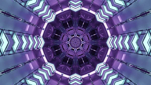 Illustration Flower Shaped Purple Geometric Mandala Pattern Outlined Neon Led — Fotografia de Stock