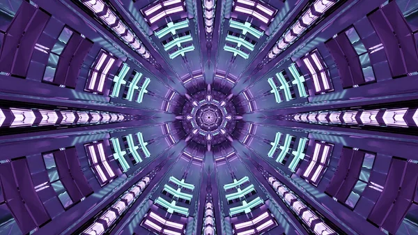 Illustration Flower Shaped Purple Geometric Mandala Pattern Outlined Neon Led — Foto de Stock