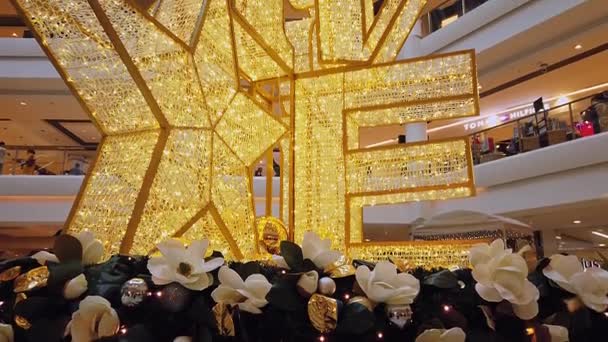 Metraje Interior Del Centro Comercial Con Decoraciones Navideñas — Vídeos de Stock