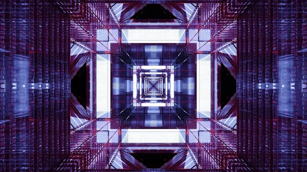 Illustration Square Shaped Blue Sci Tunnel Enlightened Outlines — ストック写真