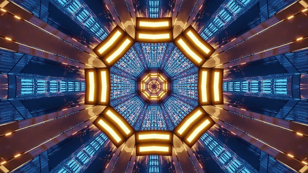 Illustration Blue Flower Shaped Kaleidoscopic Pattern Enlightened Yellow Led Lights — Stok fotoğraf