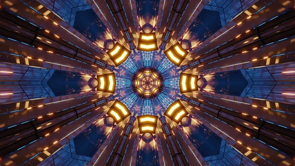 Illustration Blue Flower Shaped Kaleidoscopic Pattern Enlightened Yellow Led Lights — Φωτογραφία Αρχείου