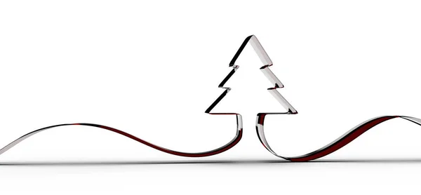 Render Minimal Christmas Tree Ribbon Shape White Background — Foto de Stock