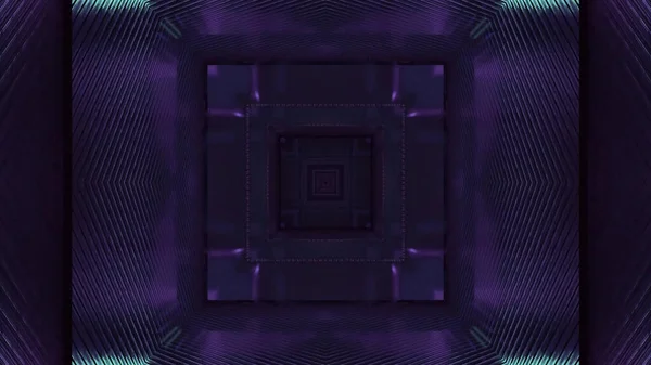 紫色阴影下方形深色万花筒图案的三维图像 — 图库照片