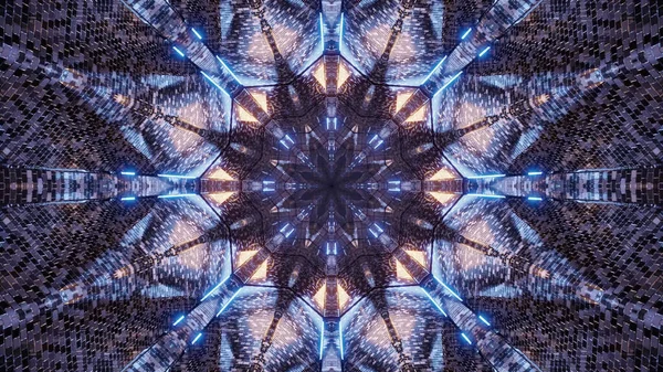 Illustration Enlightened Octagonal Star Shaped Mosaic Mandala Pattern Blue — Stok fotoğraf