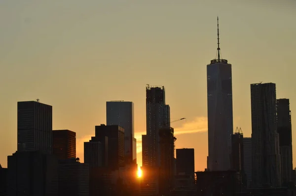 Horizonte Ciudad Nueva York Atardecer —  Fotos de Stock