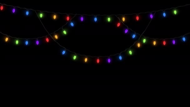 Multicolored Blur Lights Festive Electric Garland Black Background — Stock video