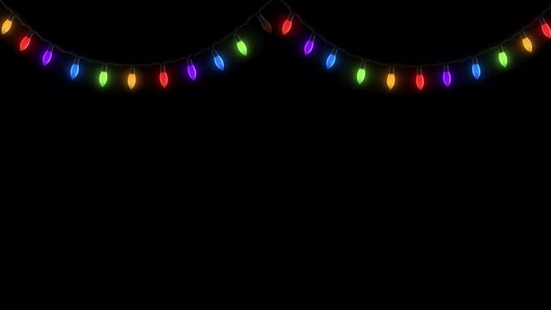 Multicolored Blur Lights Festive Electric Garland Black Background — Stock video