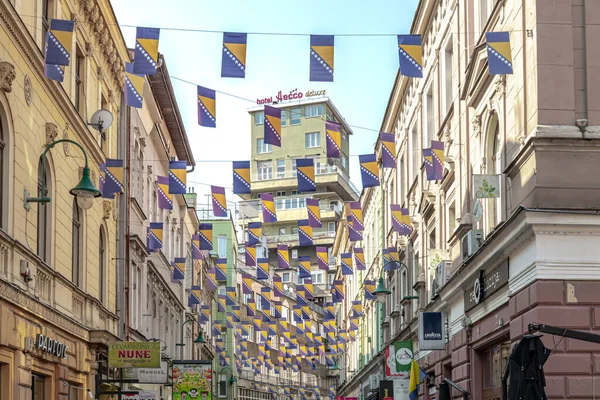 Migliaia Bandiere Bosniache Ferhadija Giorno Dell Indipendenza — Foto Stock