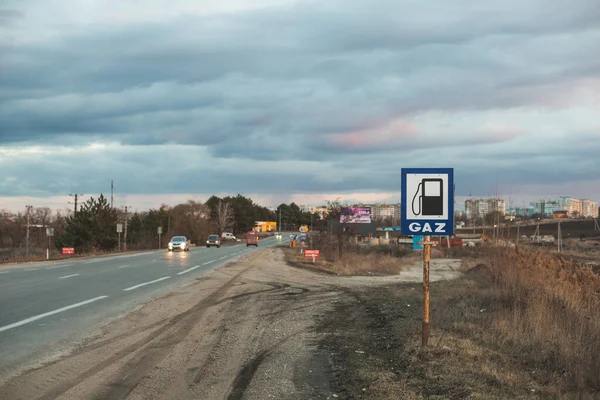 Road Sign Gas Highway Rural Month — Fotografia de Stock