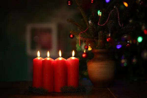 Temporada Adviento Cuatro Velas Encendidas Fondo Adviento — Foto de Stock