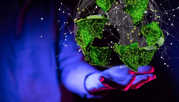 Hand Hält Einen Globus Mit Globalem Netzwerkkonzept — Stockfoto