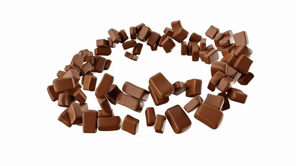 Render Chocolate Chunks Rotating Air Isolated White Background — Stock Photo, Image
