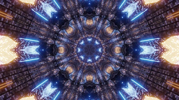 Μια Τρισδιάστατη Απεικόνιση Ενός Φωτισμένου Ψηφιδωτού Σχήματος Καλειδοσκοπικού Μοτίβου Λουλουδιών — Φωτογραφία Αρχείου