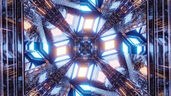 Illustration Brightly Enlightened Angular Rhombus Shaped Sci Tunnel — Stockfoto