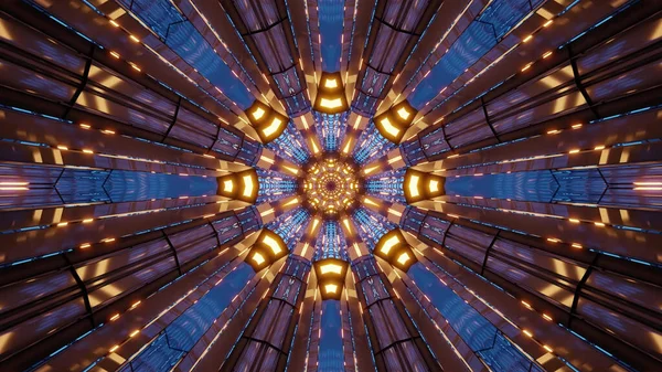 Illustration Blue Flower Shaped Kaleidoscopic Pattern Enlightened Yellow Led Lights — 스톡 사진