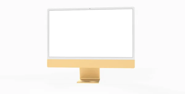 Rendering Yellow Gold Computer Monitor Isolated White Background — Φωτογραφία Αρχείου