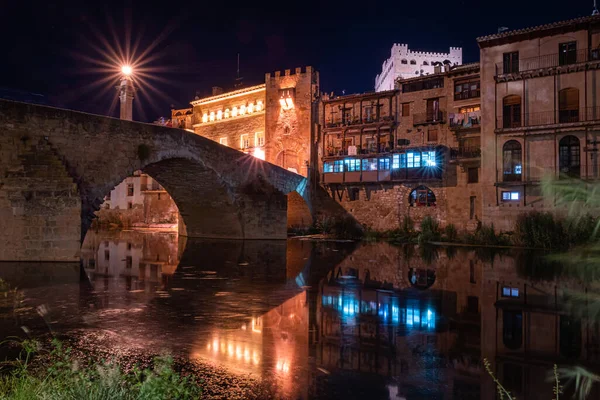 Vista Nocturna Del Puente Sobre Río Ciudad Roma Italia — Foto de Stock