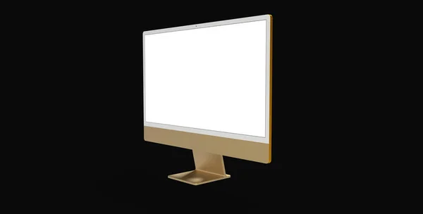 Rendering Yellow Gold Computer Monitor Isolated Black Background — Φωτογραφία Αρχείου