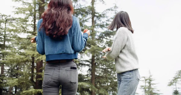 Two Young Women Forest — Stock Photo, Image