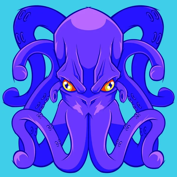 Vector Illustration Angry Pink Octopus — Stock Vector