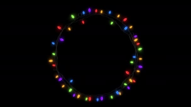 Multicolored Blur Lights Festive Electric Garland Black Background — Video