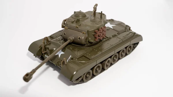 Military Tank Toy Car White Background — стоковое фото