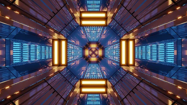 Illustration Blue Octagon Shaped Kaleidoscopic Pattern Enlightened Yellow Led Lights — Stok fotoğraf