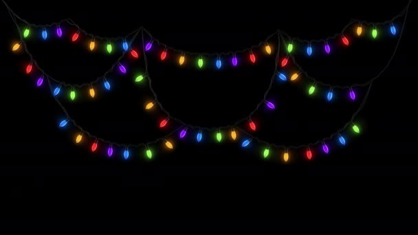 Multicolored Blur Lights Festive Electric Garland Black Background — Vídeos de Stock