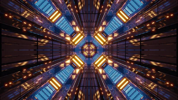Illustration Blue Rhombus Shaped Sci Tunnel Enlightened Yellow Led Lights — Photo