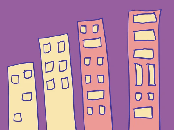 Eine Illustration Handgezeichneter Gebäude Isoliert Auf Violettem Hintergrund — Stockfoto