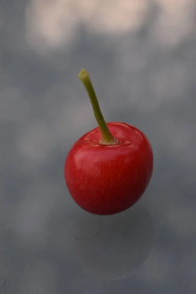 Red Ripe Juicy Cherry Black Background — Stok fotoğraf