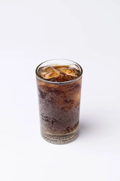 Closeup Glass Refreshing Drink Ice Cubes Isolated White Background — 스톡 사진