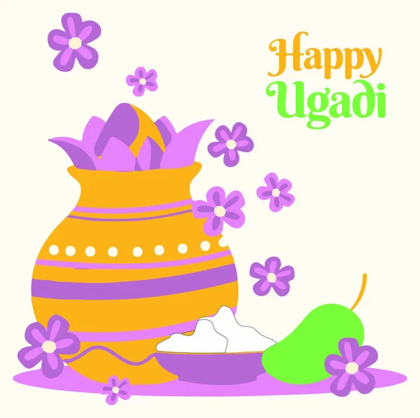 Drawing Sketch Happy Ugadi Gudi Padwa Festival Outline Illustration Kalash — Stock Vector