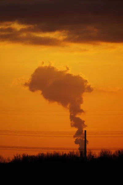 Vertical Shot Smog Power Pole Energy Supply Sunset Sky Background — Stockfoto